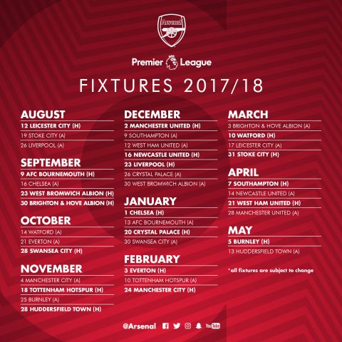 Arsenal fixtures 2017