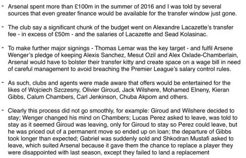 Arsenal Transfer Window 2017