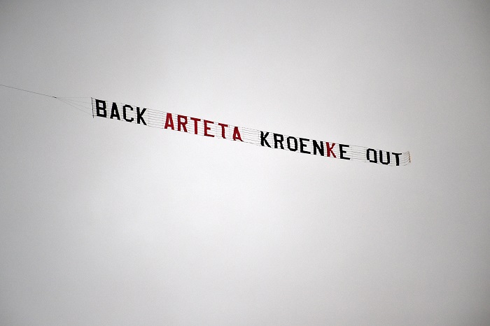 Back Arteta Kroenke Out Plane Banner | Arsenal has recorded the third-most spectators this season | The Paradise