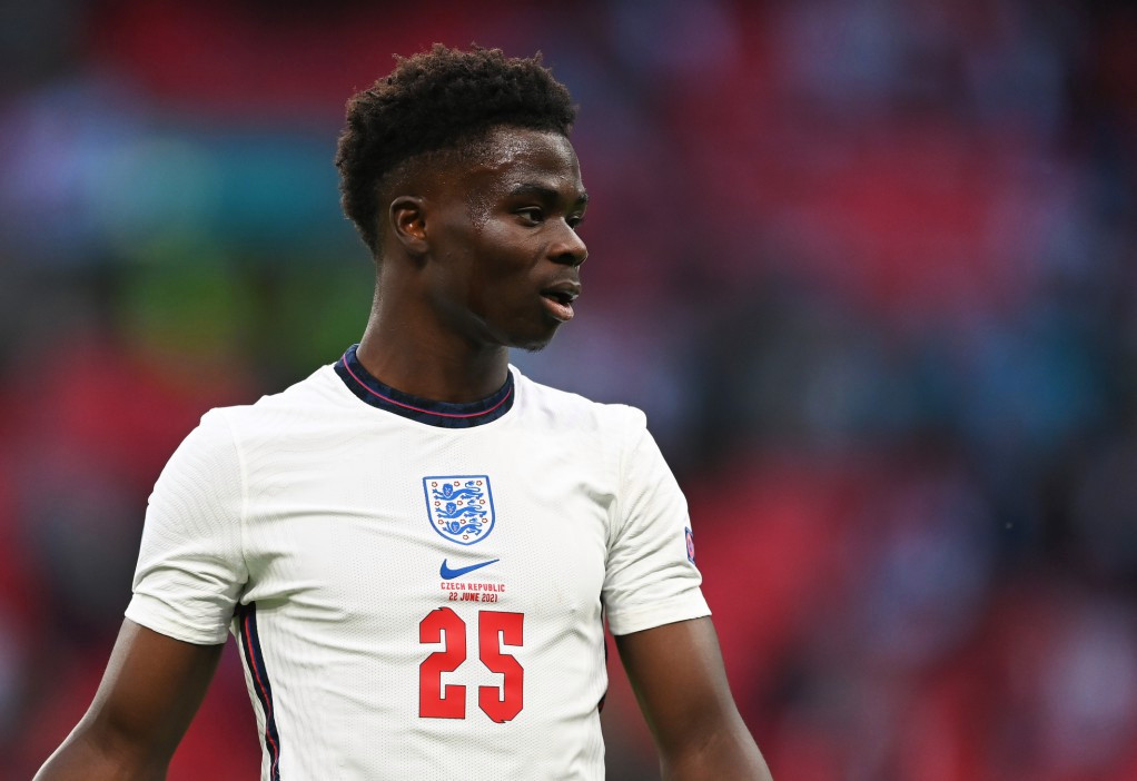  Bukayo Saka looks on during England's 5-0 win over Serbia in their opening match of the 2022 World Cup qualifying campaign.