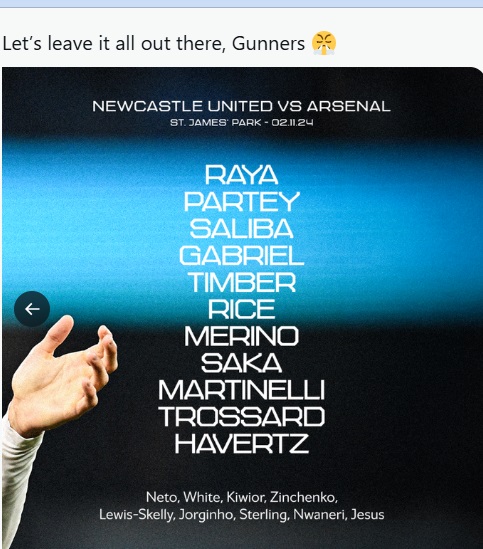 newcastle v Arsenal line up