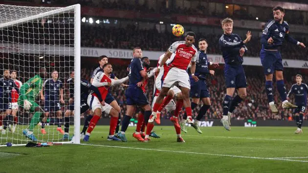 Timber scoring from a corner against Man Utd