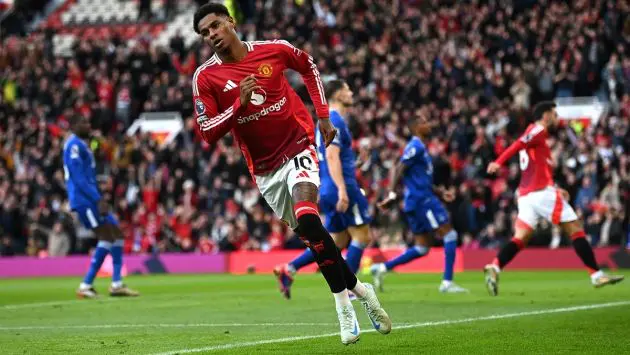 Rashford celebrating v Everton