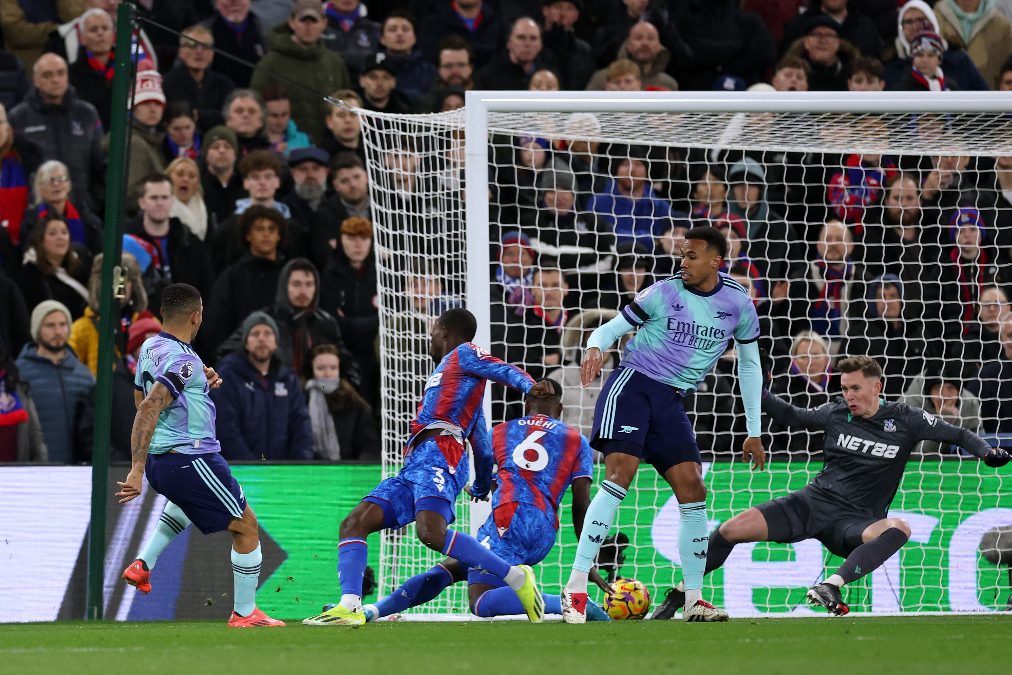 Gabriel Jesus of Arsenal scores his team's first goal as Dean Henderson of Crystal Palace fails to make a save during the Premier League match between Crystal Palace FC and Arsenal FC