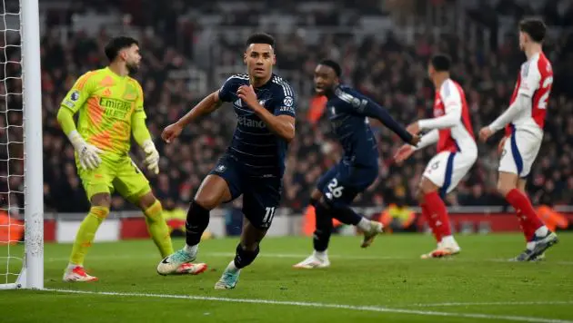 Watkins scoring against Arsenal