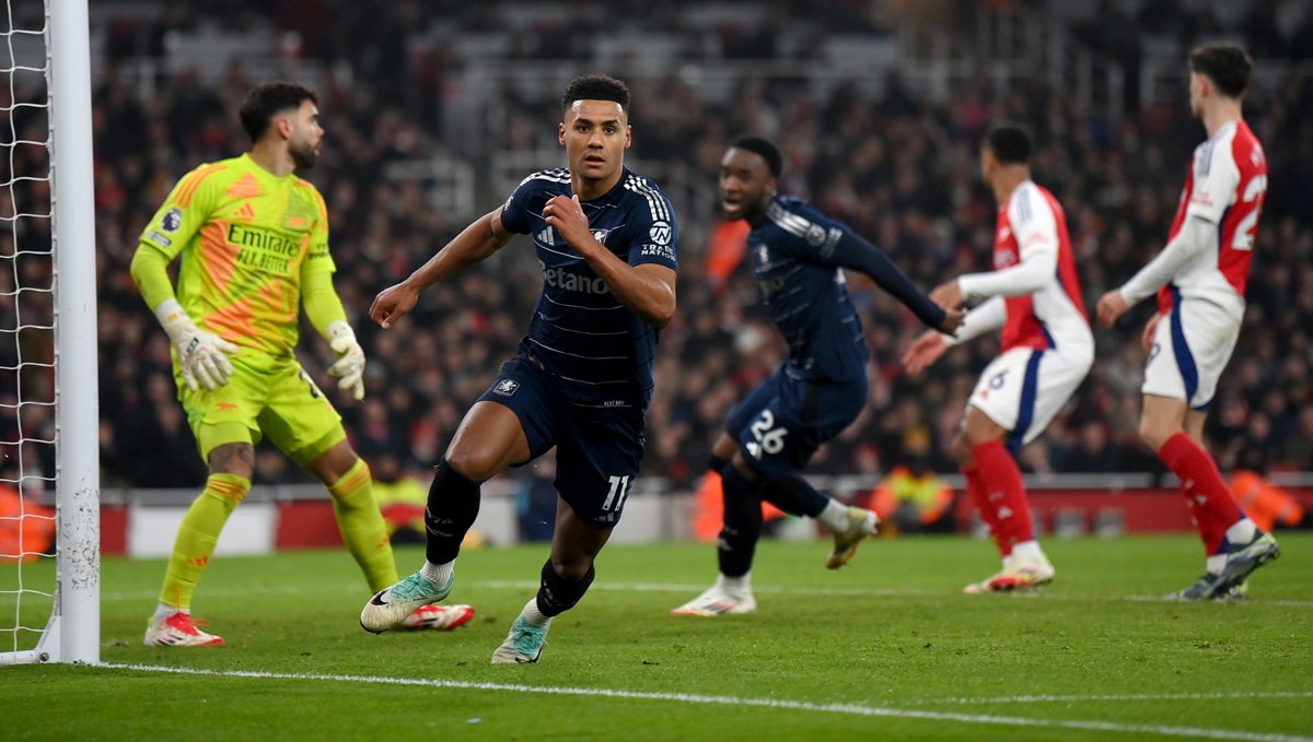 Watkins scoring against Arsenal