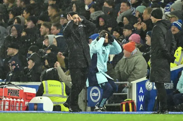 Arteta showing frustration v Brighton