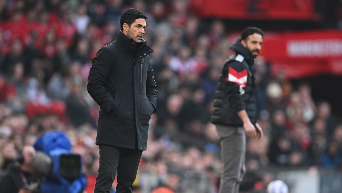 Mikel Arteta with Rubin Amorin