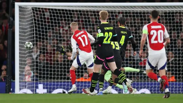 Oleksandr Zinchenko scoring against PSV