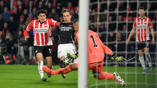Trossard scoring against PSV