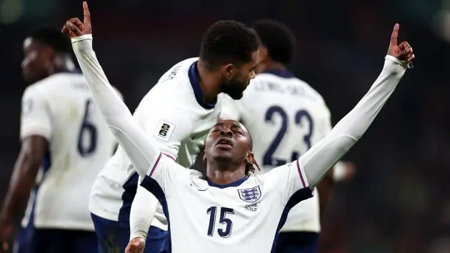 Eberechi Eze celebrating for England