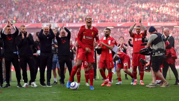 Liverpool celebrating winning Premier League