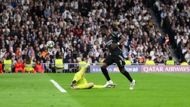 Saka scoring against Real Madrid
