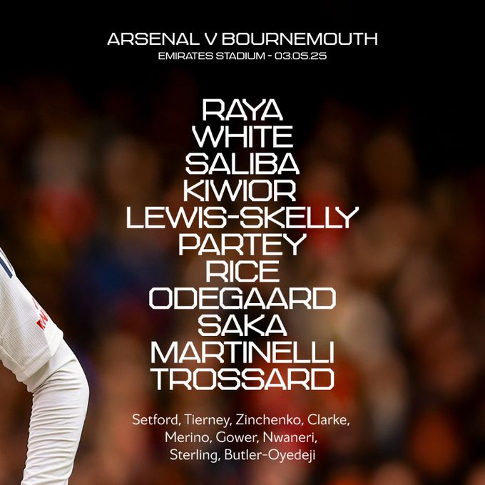 Arsenal team to face Bournemouth