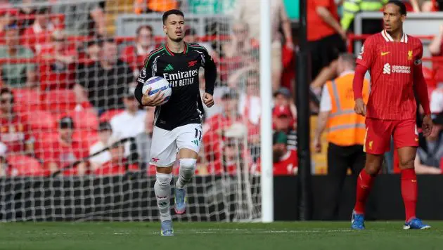 Martinelli after scoring against Liverpool