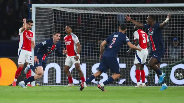PSG scoring against Arsenal