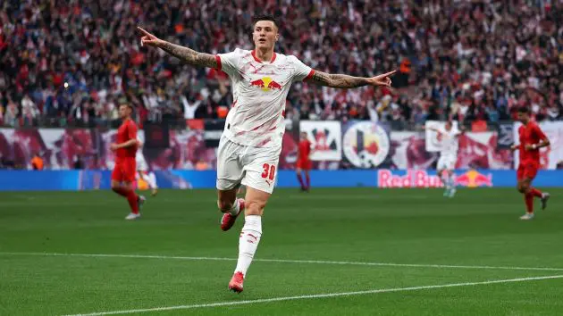 Sesko celebrating v Bayern Munich